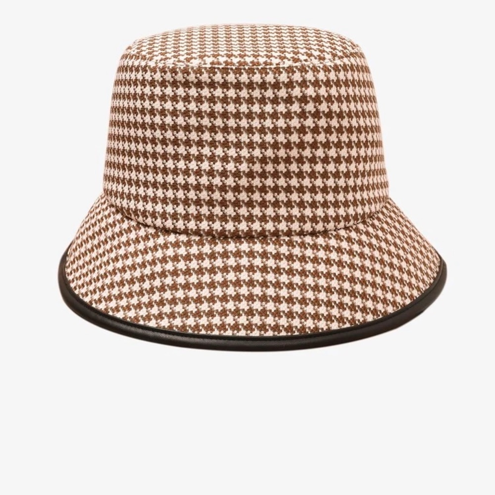 Topshop Brown and White Houndstooth Bucket Hat